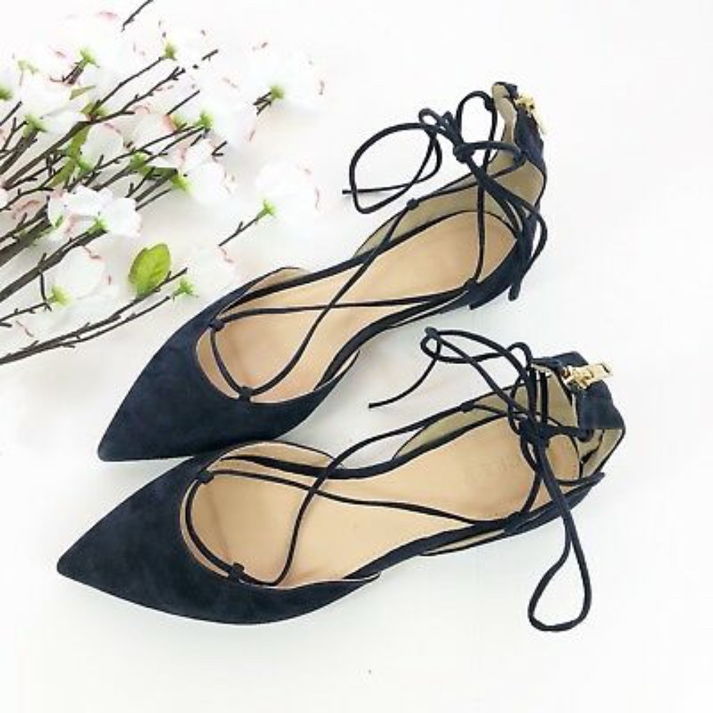 J. Crew Suede Lace Up Pointed Toe Flats